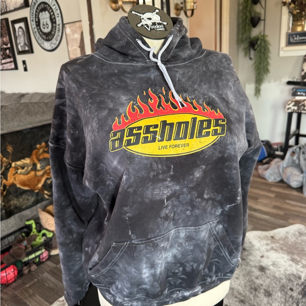 Live Forever Flame Logo Crewneck Sweatshirt - Black Tie-Dye